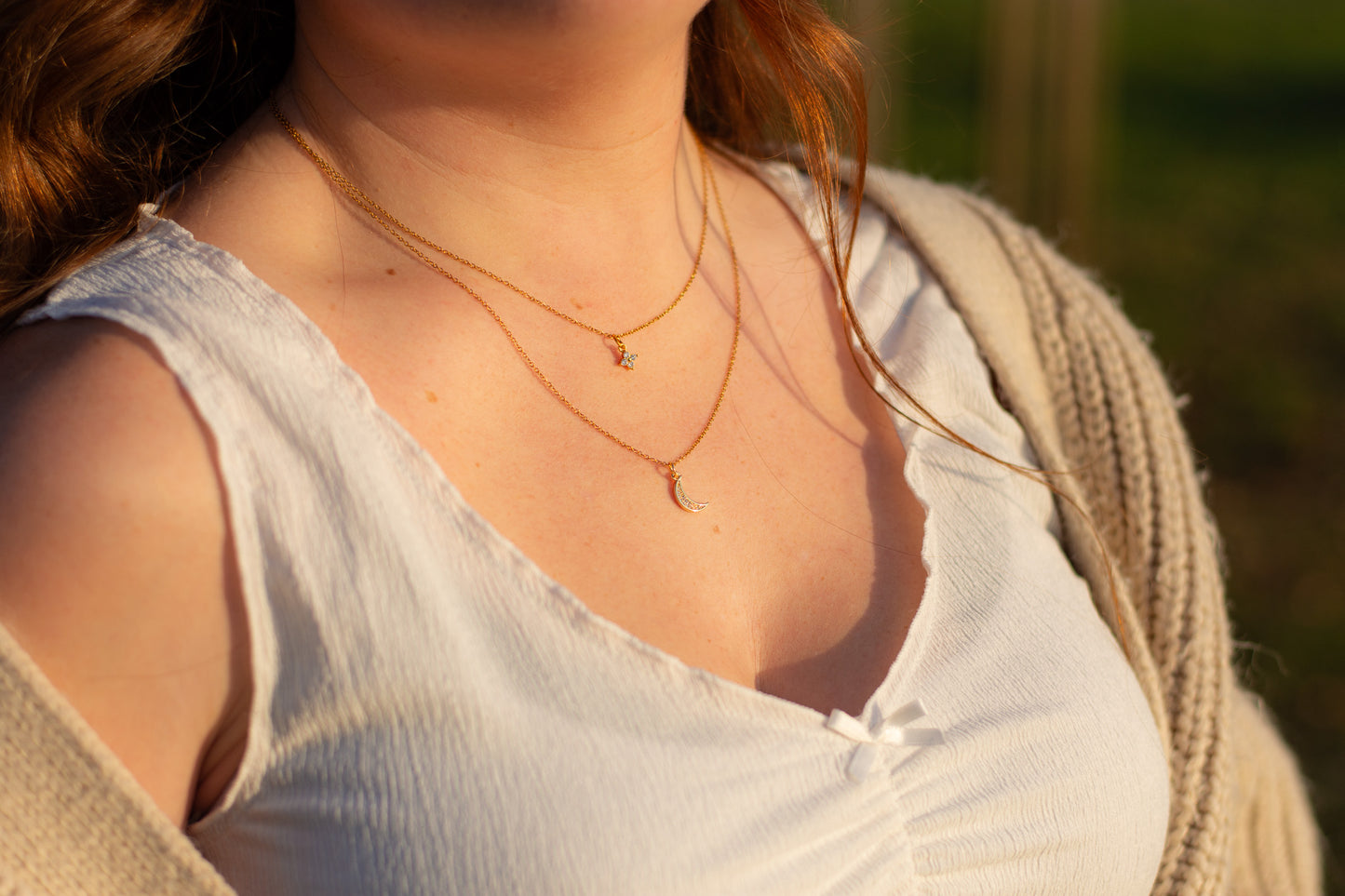 Dubbele ketting maan en ster